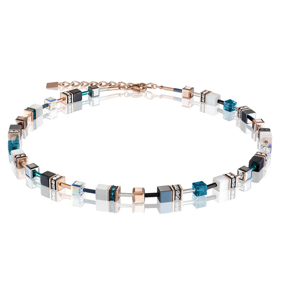 GeoCube necklace in Teal and Rose Gold