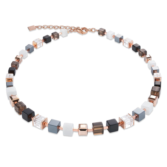 Larger Graduated Cube Necklace in Smoky Quartz and Rose Gold