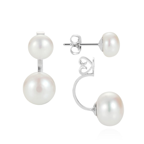 Duo Silver and White Earrings