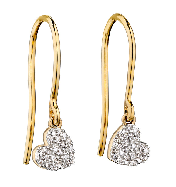 Gold and diamond heart drop earrings