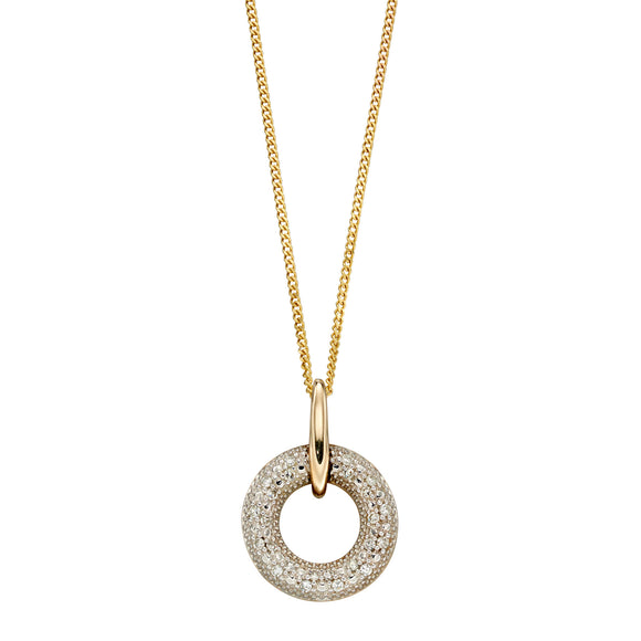 Gold and Diamond Open Circle Pendant Necklace